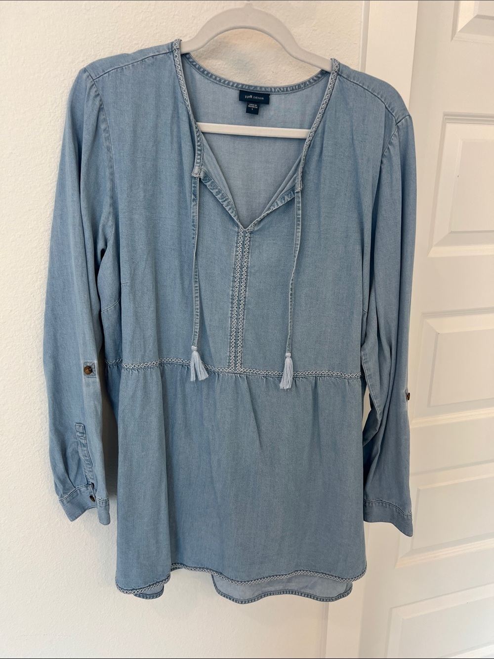 J. Jill Light Denim Tassel Tunic